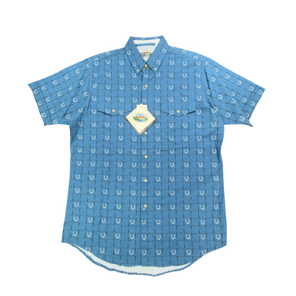 Cumberland Outfitters Y2K Western Shirt Mens L Blue Cotton Horseshoe NWT C455